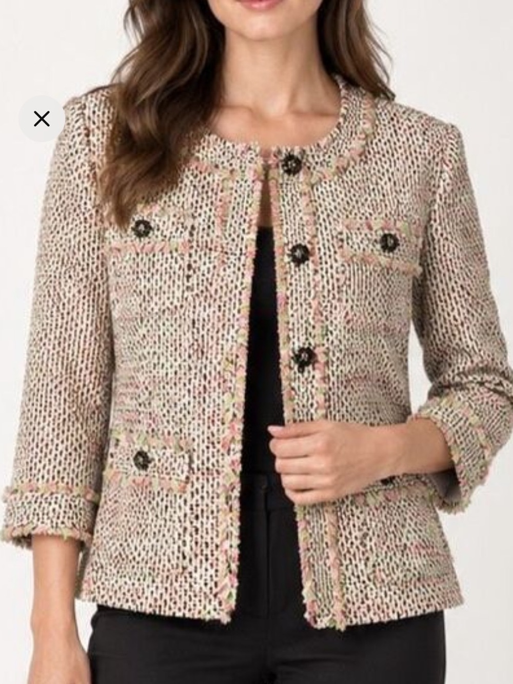Talbots Multicolor 12 Petite Tweed Cropped Blazer with Statement Buttons